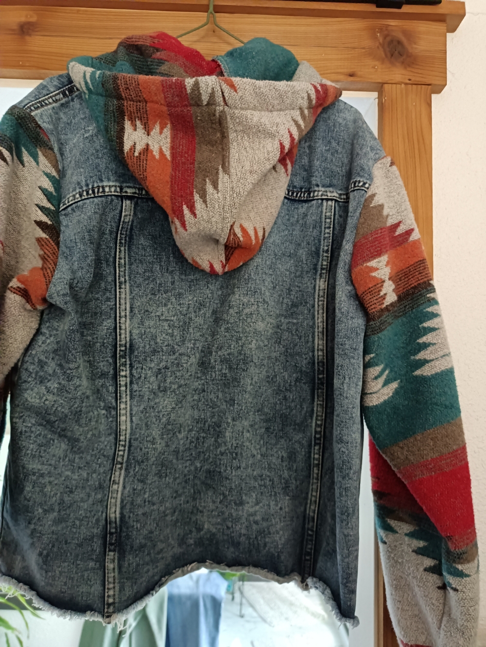 Denim Hooded Jacket with Aztec Trim - Blue/Teal - Picture 4 of 4